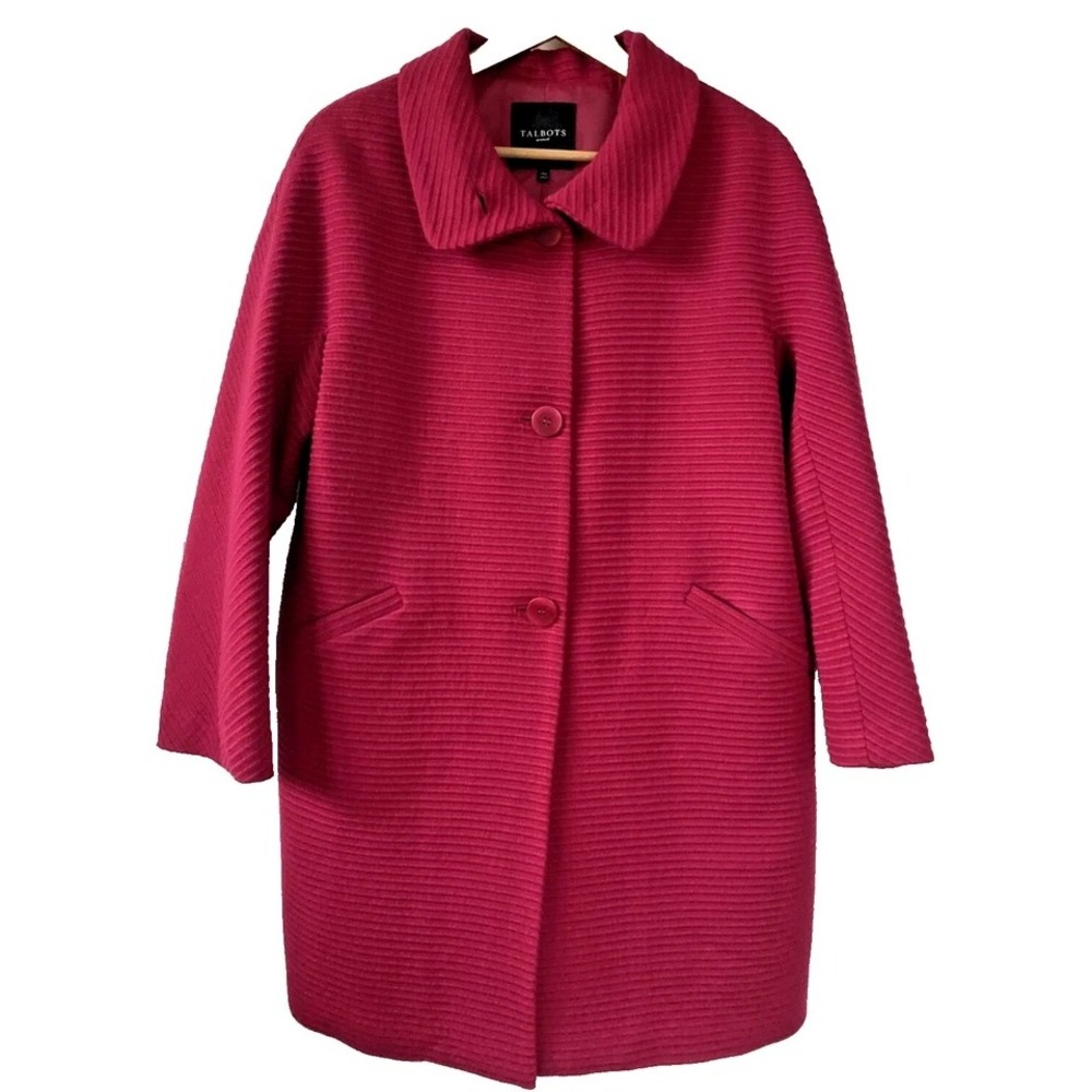 TALBOTS Women's Petite 6P Wool Ribbed Thinsulate Fuschia Long Coat Jacket‎